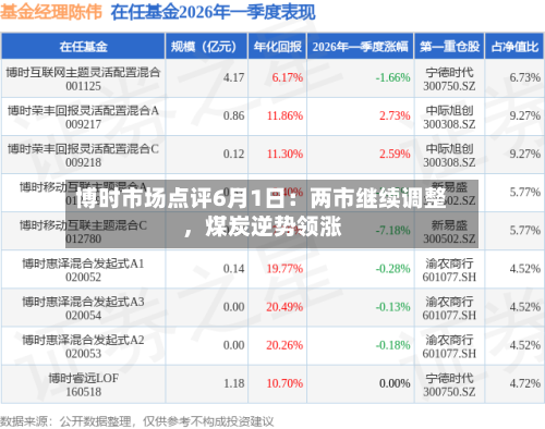 博时市场点评6月1日：两市继续调整，煤炭逆势领涨